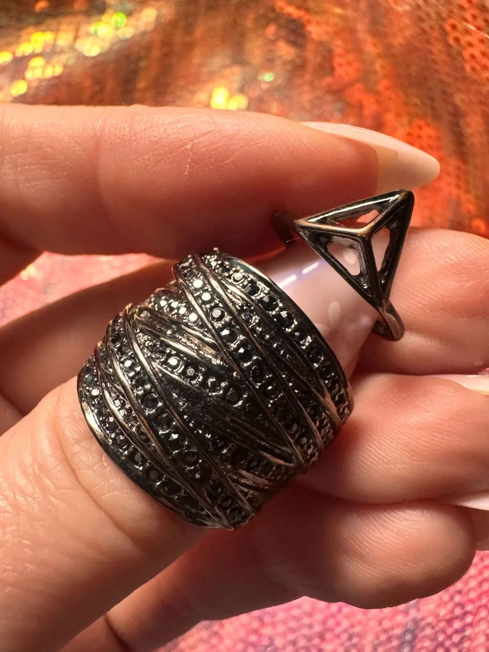 Prism • Gunmetal Silver Tone Geometric Ring Bundle